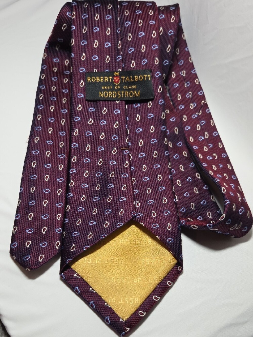 Robert Talbott Men's Burgundy Tie w/ Blue and Cream Paisley Pattern 4.0x60"